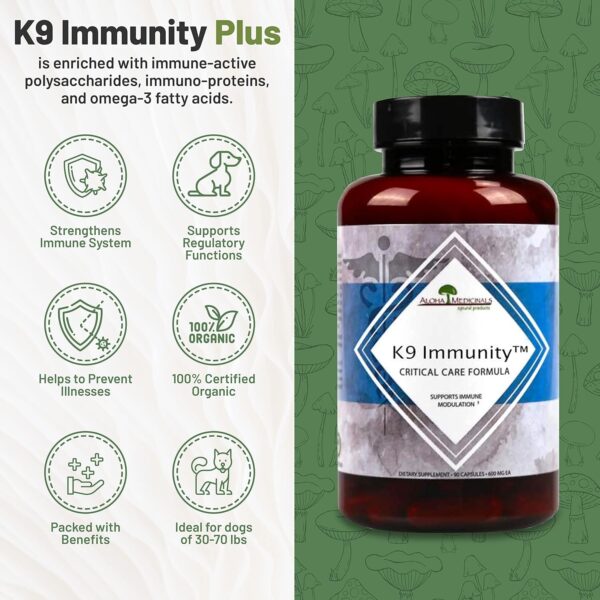 K9 Immunity, Immune Support Supplement for Dogs, Organic and Mushroom Enhanced Dog Health Supplies, Pack of 2, 90 Capsules Each - Image 3