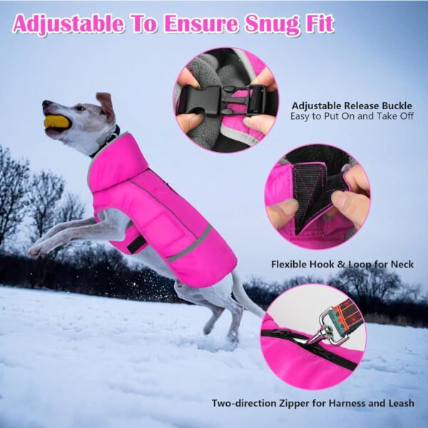 Dogcheer Winter Dog Coat, Waterproof Dog Jacket Adjustable Dog Winter Coat with Buckle, Reflective Dog Snow Jacket Warm Cozy Dog Fleece Vest Turtleneck Sweater for Small Medium Large Dogs(Pink, S) - Image 3