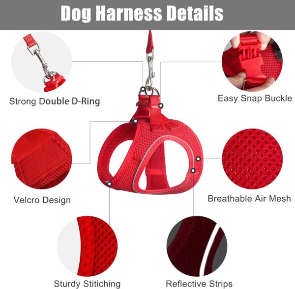 PetiFine Extra Small Step in Dog Harness and Leash Set, Cat Harness and Leash Escape Proof, All Weather Mesh Reflective, Step-in Air Vest Harnesses for Puppy(XXS, Red) - Image 3