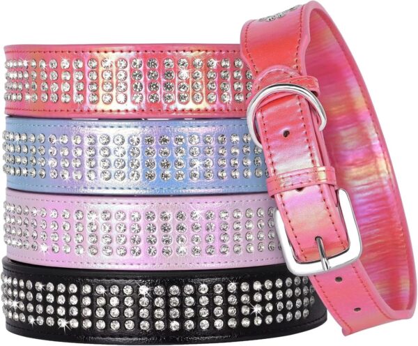 Beirui Bling Rhinestone Dog Collar with Diamonds Studded - Colorful PU Leather Padded Dog Collar 1.5 Inch Wide - Heavy Duty Bedazzled Dog Collar for Medium Large Dogs,19-24",Blue - Image 3