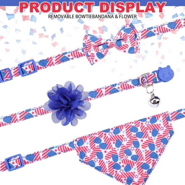 Cat Collars Breakaway with Bow Tie and Bell, Cute Flower & Bandana, 3 Pack American Flag Safety Buckle Kitten Collars, Adjustable Pet Collar for Girl Boy Cats Puppy - Image 3