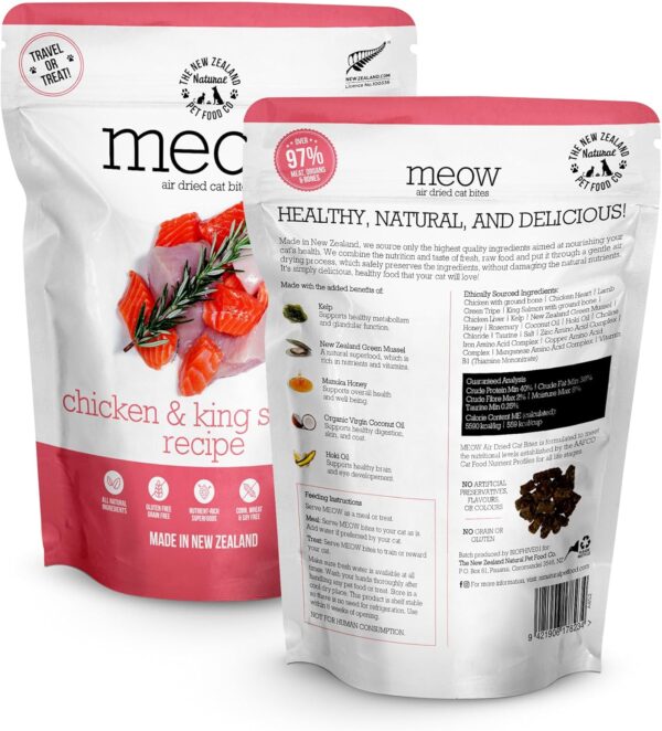 Meow e - Chicken & King Salmon Recipe, Dry Cat Food Use as a Complete Diet, Topper, Mixer, or as Cat Training Treats, All Life Stages, 3.5 oz - Image 2