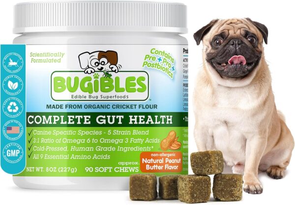 Probiotics for Dogs with Cricket Flour - Dog Probiotic Chews for Complete Gut Health (Pre, Pro & Post Biotics) - All-Natural Ingredients for Dogs Digestive Health, Allergy and Immune Support