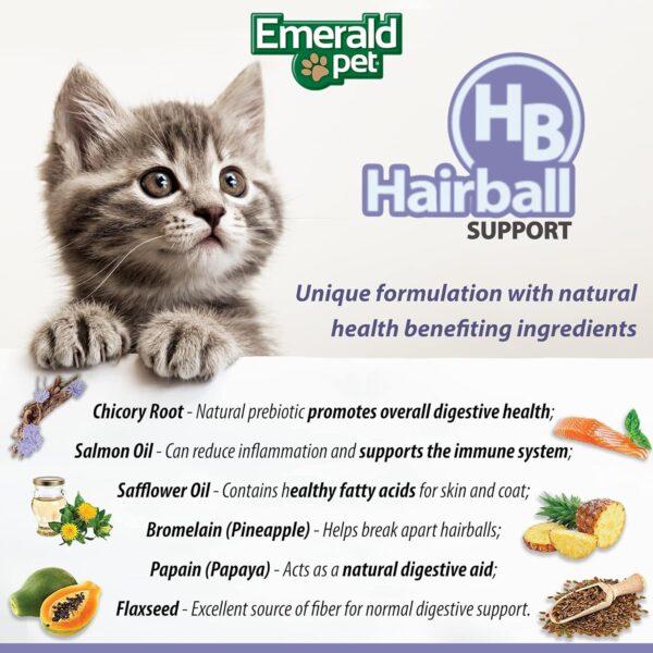 Emerald Pet Feline Health Chews Hairball Support — Natural Grain Free Feline Hairball Control Chews — Hairball Control Cat Supplements for Hairball Prevention and Elimination — Made in USA, 2.5 oz - Image 5