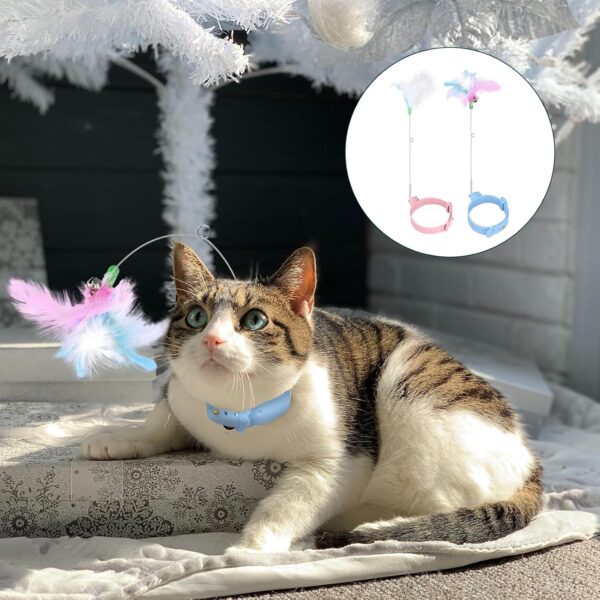 2pcs Cat Collar Toys, Silicone Feather Cat Teasing Wands with Neck Collar Adjustable Cat Wand Toys with Bell Cat Interactive Teaser Toys for Indoor Cat Playing Training - Image 6