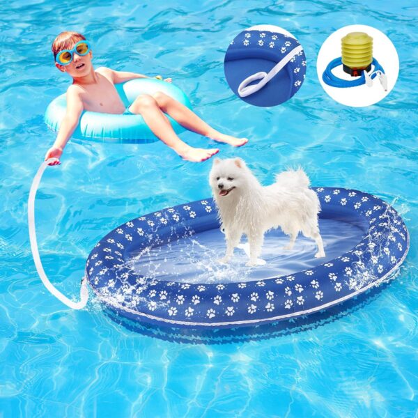 Mystarry 43.3”x28.3” Dog Floats for Pool, Dog Pool Float with 52” Tow Rope and Pump, Dog Pool Floats for Swimming(Blue) - Image 3