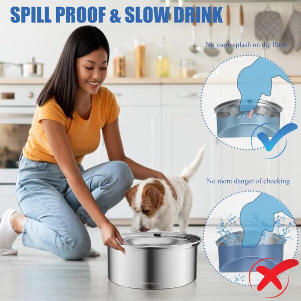 Dog Water Bowl, 3L Large no Spill Dog Bowls, Stainless Steel Water Bowl Dispenser Spilling Proof for Dogs, 101 oz Non-Skid Pet Water Feeder,Slow Drink Pet Water Bowl with Carbon Filter - Image 4