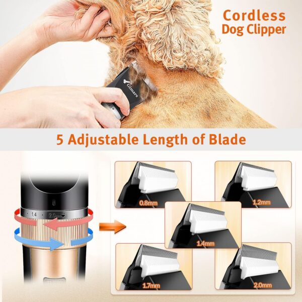 Gimars Cordless 3-Speed Dog Clippers with 6 in 1 4CR Stainless Steel Dog Grooming Scissors Kits, Low Noise Quiet Rechargeable Pets Hair Thick Coats Trimmers Dog Shaver Clippers Kit for Dogs Cats Pet - Image 4