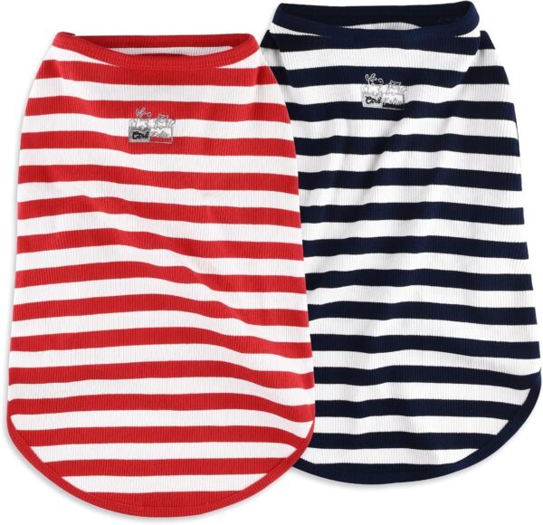 Dog Shirt Striped Clothes Stretchy Vests for Small Medium Large Dogs Boy Girl Cat Apparel Soft Cotton Puppy T-Shirts Lightweight Pet Tank Top Kitten Outfit Pack-2 Red & Blue M - Image 2