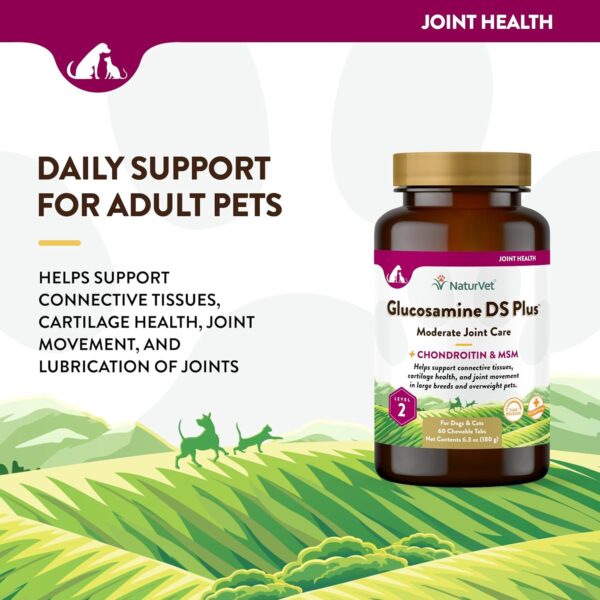 NaturVet Glucosamine DS Plus Level 2 Moderate Care Joint Support Supplement for Dogs and Cats, Chewable Tablets Time Release, Made in The USA, 60 Count - Image 3