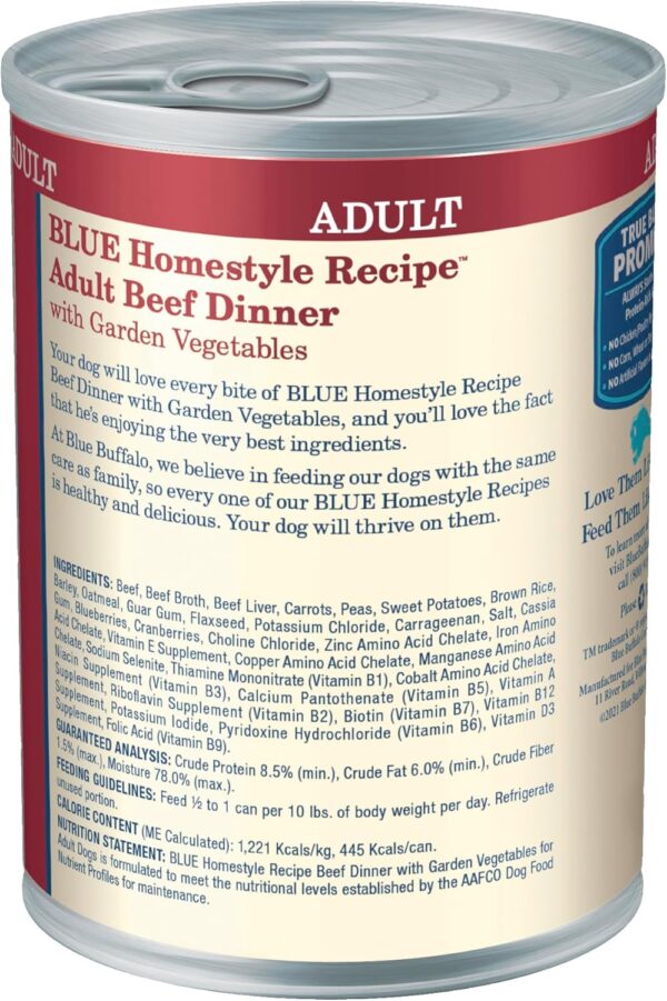 Blue Buffalo Homestyle Recipe Adult Wet Dog Food, Made with Natural Ingredients, Beef Dinner With Garden Vegetables, 12.5-oz. Cans (Pack of 12) - Image 2