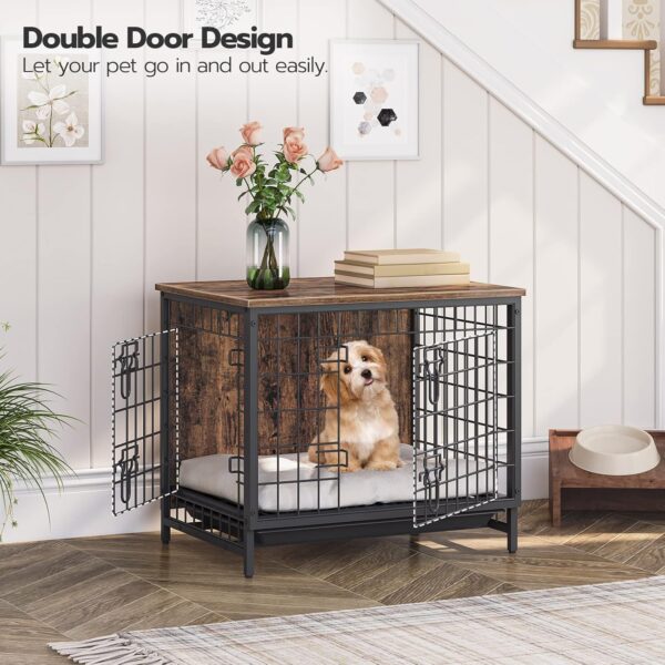 Dog Crate Furniture, Wooden Dog Kennel with Removable Tray, Heavy-Duty Dog Cage End Side Table, Indoor Dog House for Small/Medium/Large Dogs, 25.2" L, Rustic Brown DCHR0101Z - Image 3