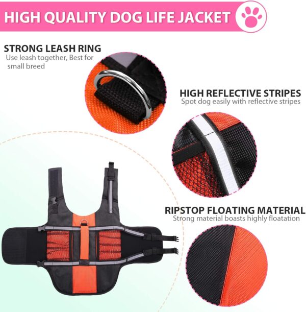 Queenmore Small Dog Life Jacket, Adjustable Pet Life Vest for Small and Medium Dogs with High Buoyancy, Rescue Handle, Reflective Bands for Boating, Canoeing, Swimming - Image 3