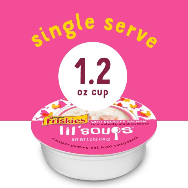 Purina Friskies Natural, Grain Free Wet Cat Food Lickable Cat Treats, Lil' Soups With Sockeye Salmon in Chicken Broth - (Pack of 8) 1.2 oz. Cups - Image 3