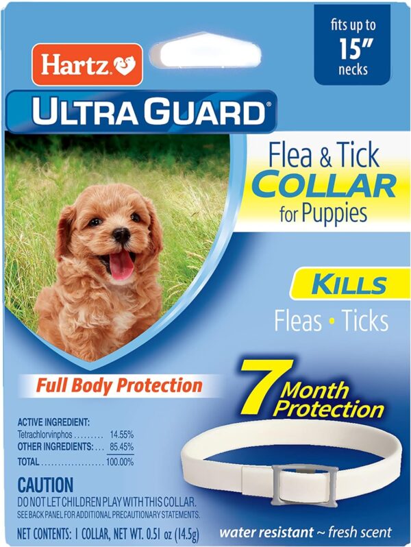 Hartz UltraGuard Flea & Tick Collar for Dogs and Puppies, 7 Month Flea and Tick Protection and Prevention Per Collar, White, Up to 15 Inch Neck