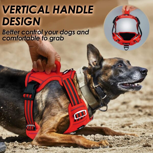 SlowTon No Pull Dog Harness, Heavy Duty No Choke Pet Harness with 2 Leash Clips and Easy Control Vertical Handle, Adjustable Soft Padded Dog Vest for Small, Medium and Large Dogs (Red, Large) - Image 4