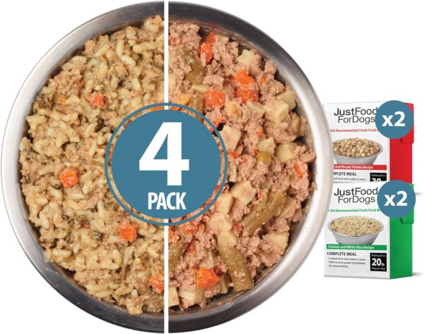 JustFoodForDogs Fresh Dog Food Topper Variety Pack, Beef & Chicken Human Grade Dog Food Recipes - 12.5 oz (Pack of 4)