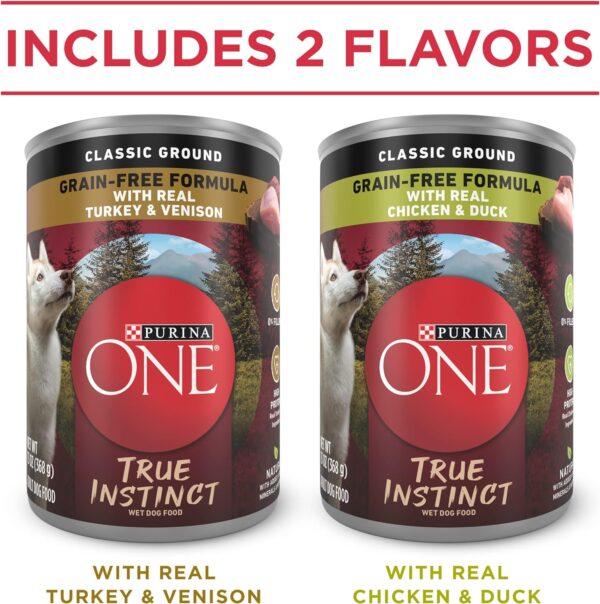 Purina ONE True Instinct Classic Ground Grain-Free Formulas With Real Turkey and Venison, and With Real Chicken and Duck High Protein Wet Dog Food Variety Pack - (Pack of 6) 13 oz. Cans - Image 2