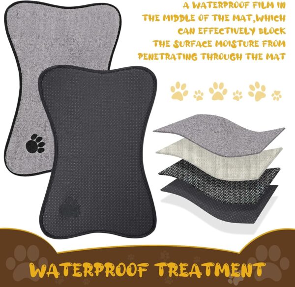 Dog Mat for Food and Water 2 Pieces Bone Shape Dog Mats Non-slip PET Feeding Mat for Under Dog Bowls Embroidered Microfiber PET Bowl Mat Water Absorbent Dog Feeding Mat for Dog PET Supplies, 2 Colors - Image 3