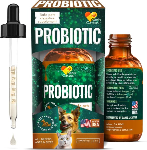 Probiotic for Cats & Dogs | Cat Probiotic | Dog Probiotic Supplements | Probiotics for Cats | Liquid Probiotic for Cats and Dogs | Probiotics for Dogs Organic | 2 Oz