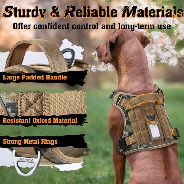 rabbitgoo Dog Harness for Large Dogs No Pull, Tactical Service Dog Vest with Molle and Control Handle, Adjustable and Reflective Military Pet Harness for Easy Walking and Training, Brown camo, L - Image 3