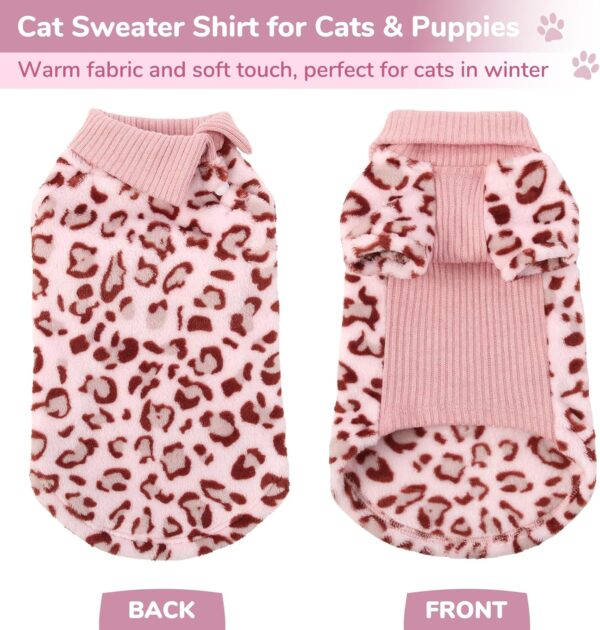 SUNFURA Leopard Print Sphynx Cat Sweater, Turtleneck Cat Sweaters for Cats Only, Kitten Winter Coat Fleece Pullover with Sleeves for Hairless Cats, Soft Stretchy Cat Pajamas Clothes, Pink M - Image 2