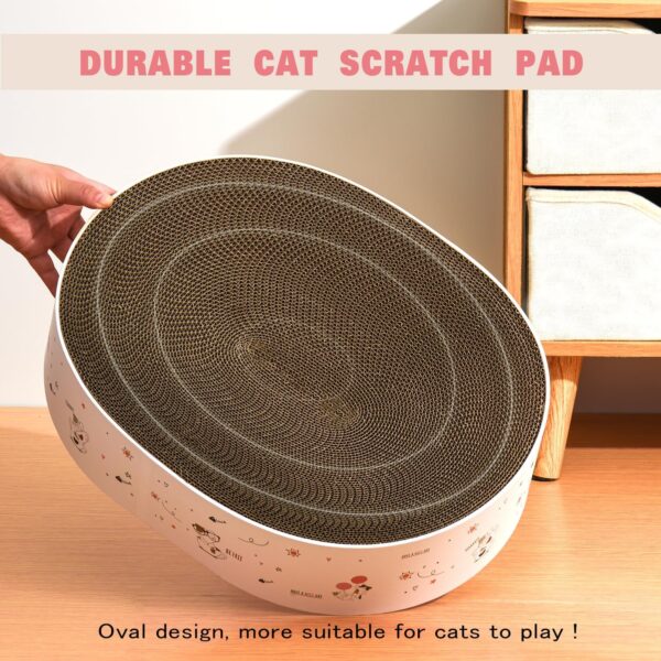 Cat Scratcher Cardboard 17"x13",2 in 1 Oval Cat Scratch Pad Bowl Nest for Indoor Cats Grinding Claw,Round Cat Scratching Board Corrugated Lounge Cat Beds&Furniture Protector for Couch & Carpets&Sofas - Image 5