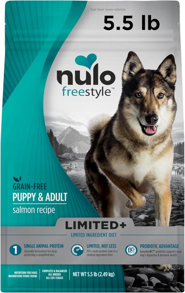 Nulo Freestyle All Breed Dog Food, Premium Allergy Friendly Adult & Puppy Grain-Free Dry Kibble Dog Food, Single Animal Protein with BC30 Probiotic for Healthy Digestive Support 5.5 Pound (Pack of 1)