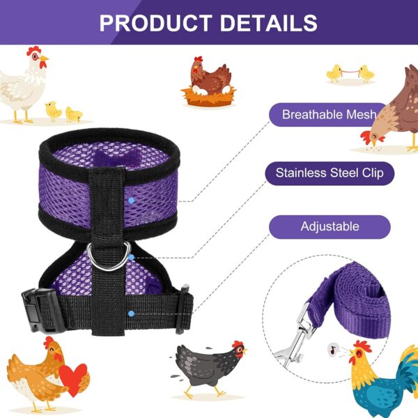 Boao 3 Pieces Adjustable Easter Chicken Harness and Leash for Hen Roosters Comfortable Hen Vest with Matching Belt Breathable Training Harness for Chicken, Duck Goose, Pet(Blue, Black, Purple,M) - Image 5