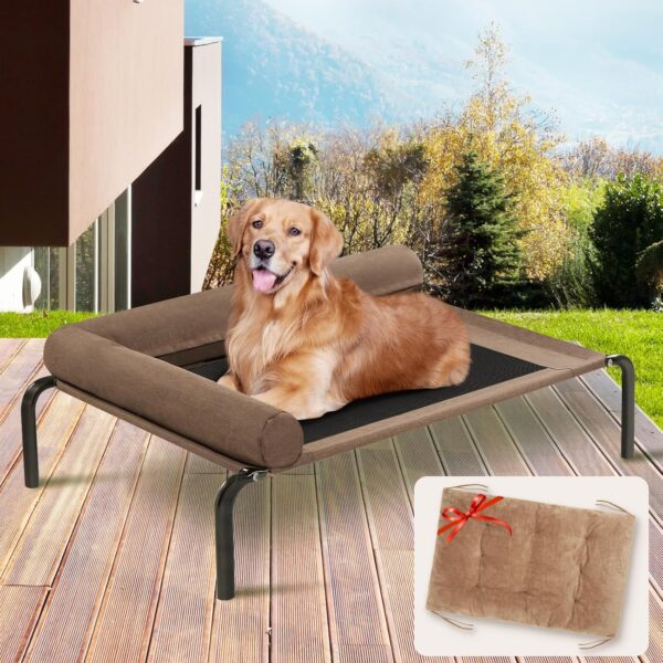 Elevated Dog Bed, 48 Inches Raised Dog Cots Beds for Large Dogs with Bolster, Dog mat, Breathable Mesh, Chew Resistant Dog Bed, Proof Portable Pet Cot