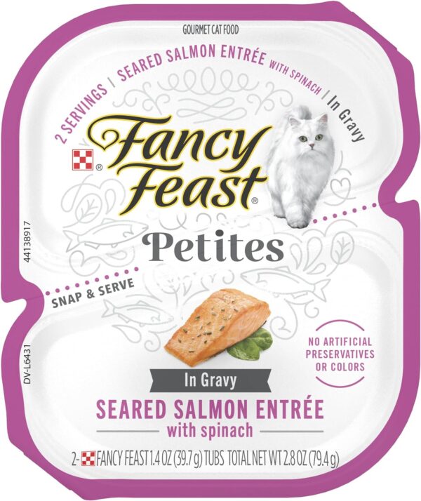 Purina Fancy Feast Gourmet Gravy Wet Cat Food, Petites Seared Salmon With Spinach Entree - (Pack of 12) 2.8 oz. Tubs