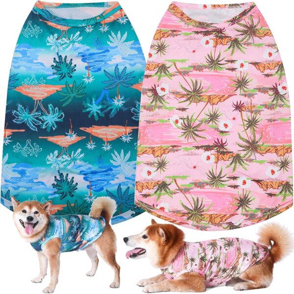 Dog Hawaiian Shirts,Summer Cooling Quick Dry Mesh Breathable T-Shirt Tops for Large Boy Girl Bulldog,Pink+Blue L