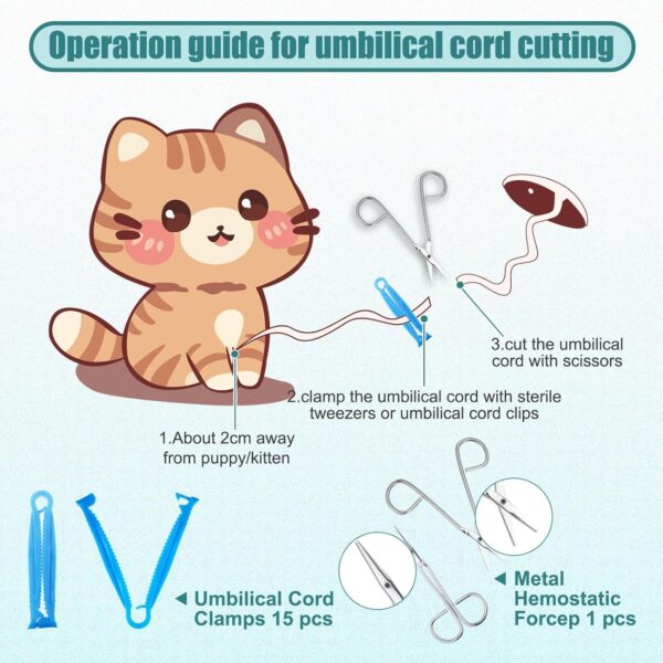 62 Pcs Puppy Kitten Whelping Kit Include 4 Puppy Feeding Tube, 6 Charts, 15 Whelping Collars 15 Cord Clamps 15 Pee Pads Bulb Aspirator Syringe Bottle Scissors Stethoscope Bag Digital Pet Scale - Image 4