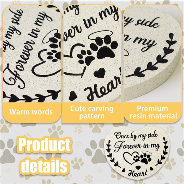 Pet Memorial Stones for Dogs, Garden Resin Dog Memorial Gifts for Loss of Dog, Heart-Shaped Loss of Dog Sympathy Gift, Once by My Side Forever in My Heart Cat Memorial Stones - Image 4