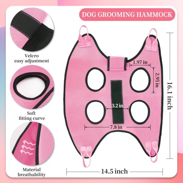 Dog Grooming Hammock, Pet Grooming Hammock for Cats & Dogs with Security Strap, Dog Sling for Nail Trimming with Nail Clippers/Trimmer, Nail File, Pet Comb(Pink XS) - Image 2