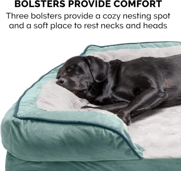 Furhaven Cooling Gel Dog Bed for Large Dogs w/ Removable Bolsters & Washable Cover, For Dogs Up to 95 lbs - Plush & Velvet Waves Perfect Comfort Sofa - Celadon Green, Jumbo/XL, 40.0" x 32.0"x 9.5" - Image 10