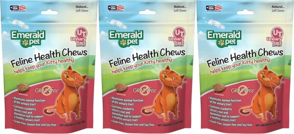 3 Pack of Urinary Tract Support Feline Health Chews, 2.5 Ounces Each, Grain-Free, Made in The USA