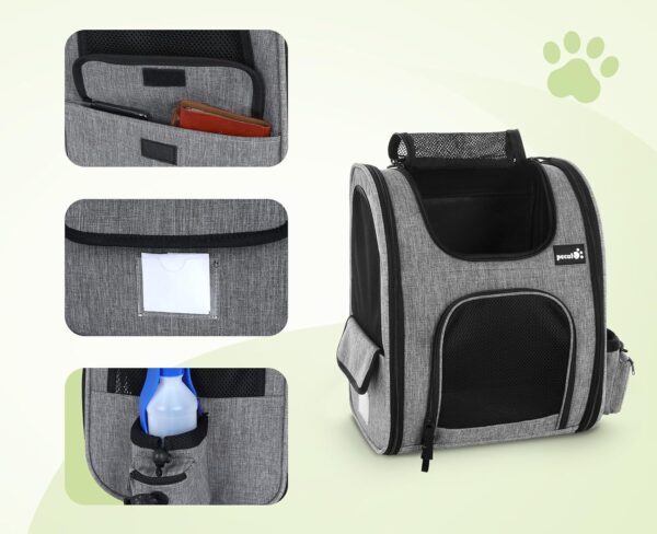 Pecute Cat Backpack with Breathable Mesh, Dog Backpack Carrier with Multi-Pockets for Cats Puppies, Pet Backpack Carrier for Travel Hiking Camping Outdoor Gray - Image 9