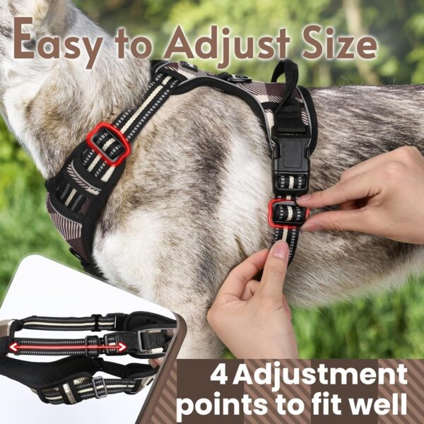 rabbitgoo Dog Harness for Large Dogs No Pull, Comfortable Padded Plaid Dog Harness with Handle Easy Control, Adjustable Reflective Puppy Pet Harness Vest with 2 Leash Clips, Brown Plaid, L - Image 6