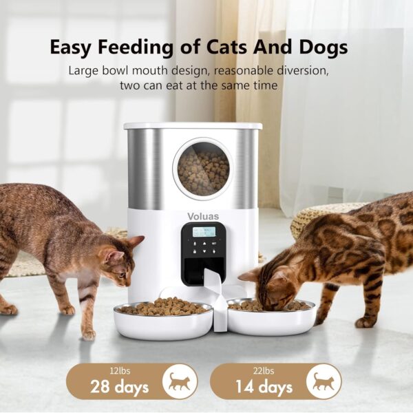 VOLUAS Automatic Cat Feeders for Two Cats, Pet Feeder for Cats and Dogs Timed Cat Feeder Pet Dry Food Dispenser, White - Image 2