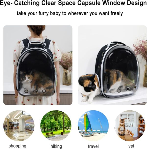 Cat Backpack, Airline Approved Bubble Carrying Bag for Small Medium Dogs Cats, Space Capsule Pet Carrier Dog Hiking Backpack Travel Carrier(Black) - Image 4