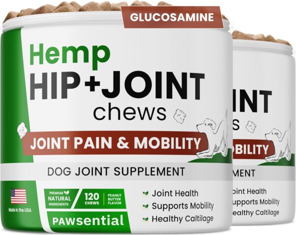 ADVANCED Hemp Hip & Joint Supplement for Dogs - Glucosamine for Dogs - Dog Joint Pain Relief Treats - Chondroitin Turmeric MSM Hemp Oil - Hemp Treats for Joint Health - Peanut Butter-240Сt