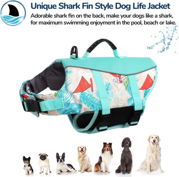 AOFITEE Dog Life Jacket, Dog Life Vest for Swimming, Hawaii Style Dog Life Vest with Rescue Handle and Reflective Stripe, Ripstop Dog Float Coat, Dog Swimming Vest for Small Medium Large Dogs Blue - Image 3