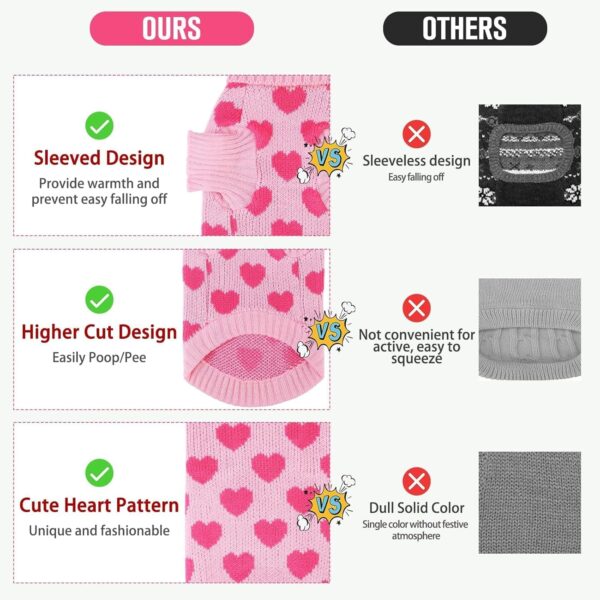 KOOLTAIL Cat Sweater - Valentine's Day Outfit with Heart Love Pattern Soft Warm Knit Turtleneck Clothes for Cats Kitten Small Dogs Puppy Pink M - Image 5