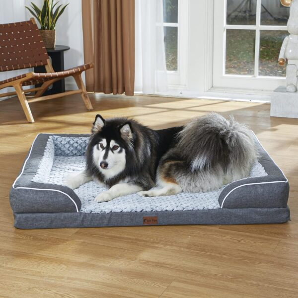 Memory Foam Large Dog Bed with Bolsters, Cooling Dog Beds for Large Dogs, Waterproof Orthopedic Dog Bed with Removable Washable Cover and Nonskid Bottom(Large,Dark Grey) - Image 6