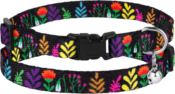 CollarDirect Cat Collar with Bell Floral Pattern 2 Pack Set Flower Adjustable Safety Breakaway Collars for Cats Kitten (Black + Yellow) - Image 8