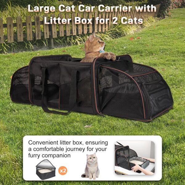 Cat Carrier for 2 Cats, Cat Travel Carrier with Litter Box, Portable 2-in-1 Double Cat Carrier, Pet Travel Carrier with Litter Box for Long Distance Travel, Black - Image 5