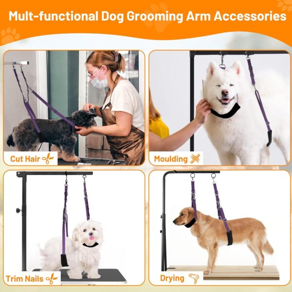 Dog Grooming Belly Strap - Dog Grooming Table Arm Extender with Clamp Extension Loop Bathing Restraint Leash No Sit Haunch Holder for Small & Medium Dog Hair Cutting Washing (Purple) - Image 7