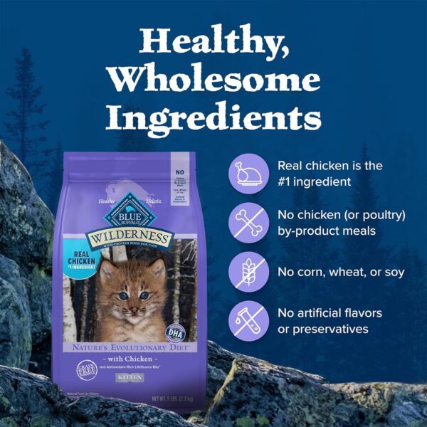 Blue Buffalo Wilderness Natural Kitten Dry Cat Food, with DHA and ARA to Support Brain and Eye Development, High-Protein and Grain-Free Diet, Chicken, 5-lb. Bag - Image 6