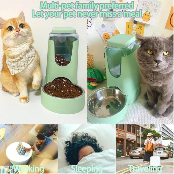 Pets Automatic Gravity Feeder Dogs 2.8L Food & 4L Water Dispenser Set with Stainless Steel Bowl for Small Medium Big Puppy Kitten(Light Green) - Image 3